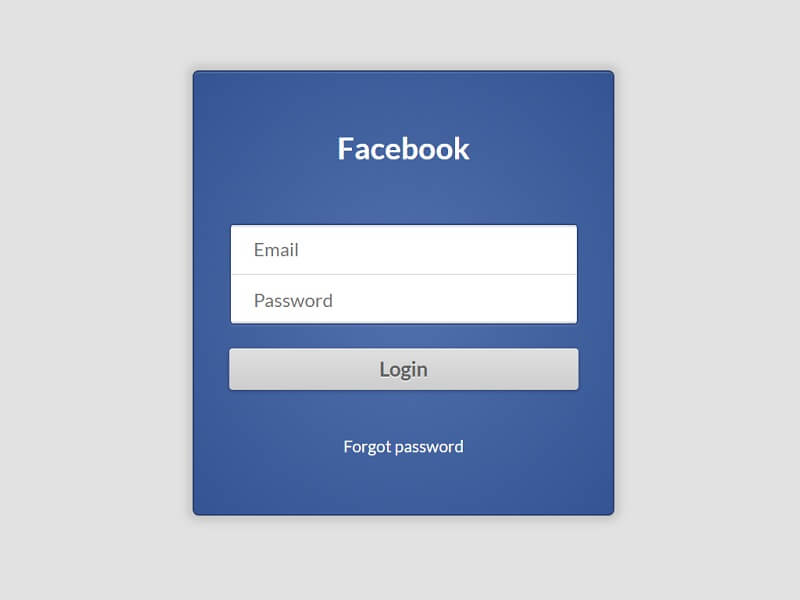 Facebook login form