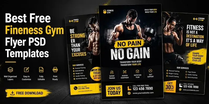 Free Fineness Gym Flyer PSD Templates