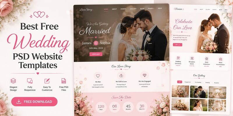 Free Wedding PSD Website Templates