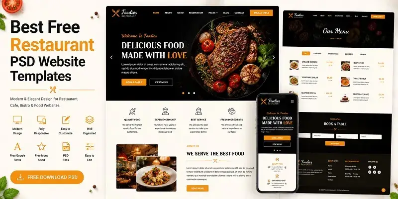 Free Restaurant PSD Website Templates